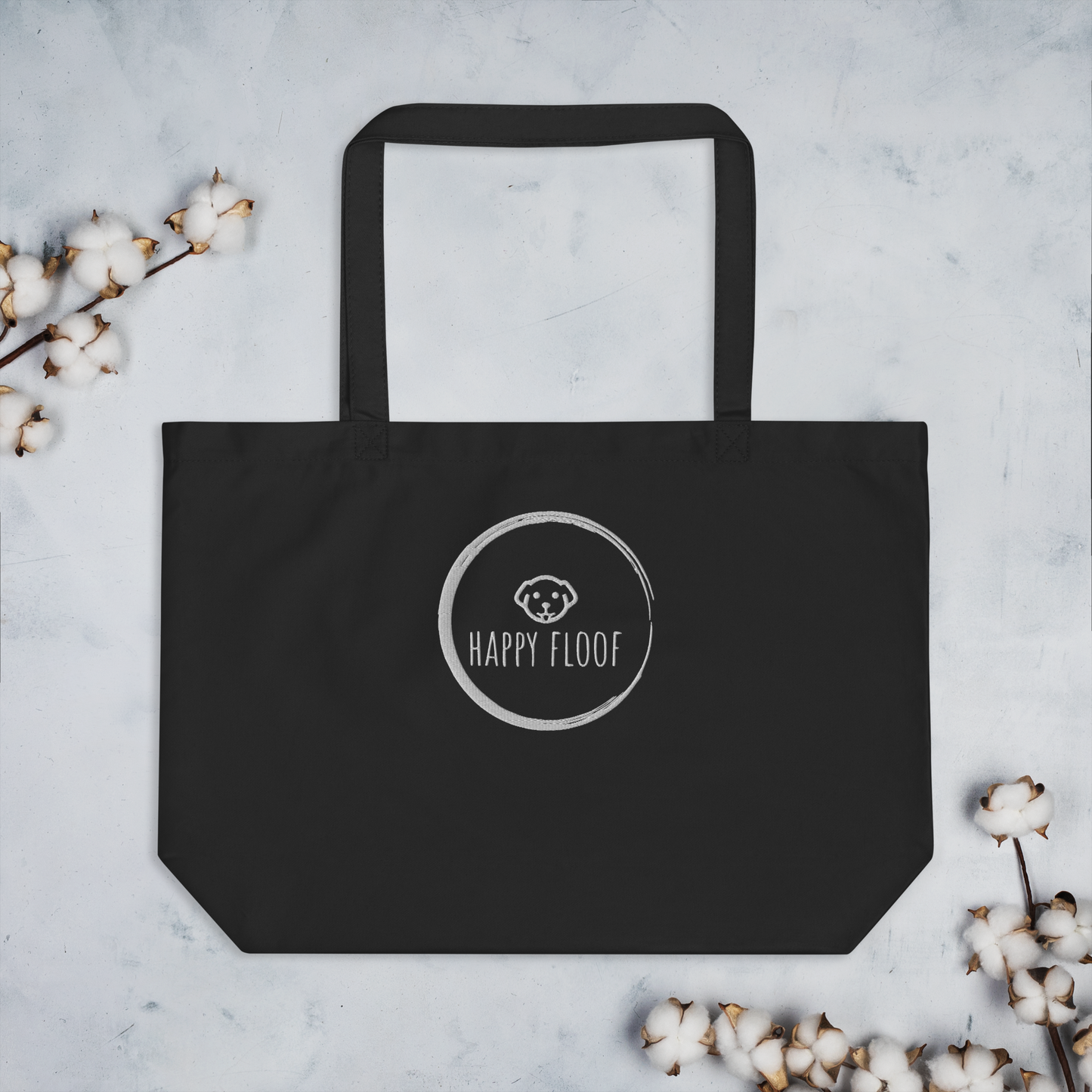 Happy Floof - Large Organic Tote Bag (Embroidered!)
